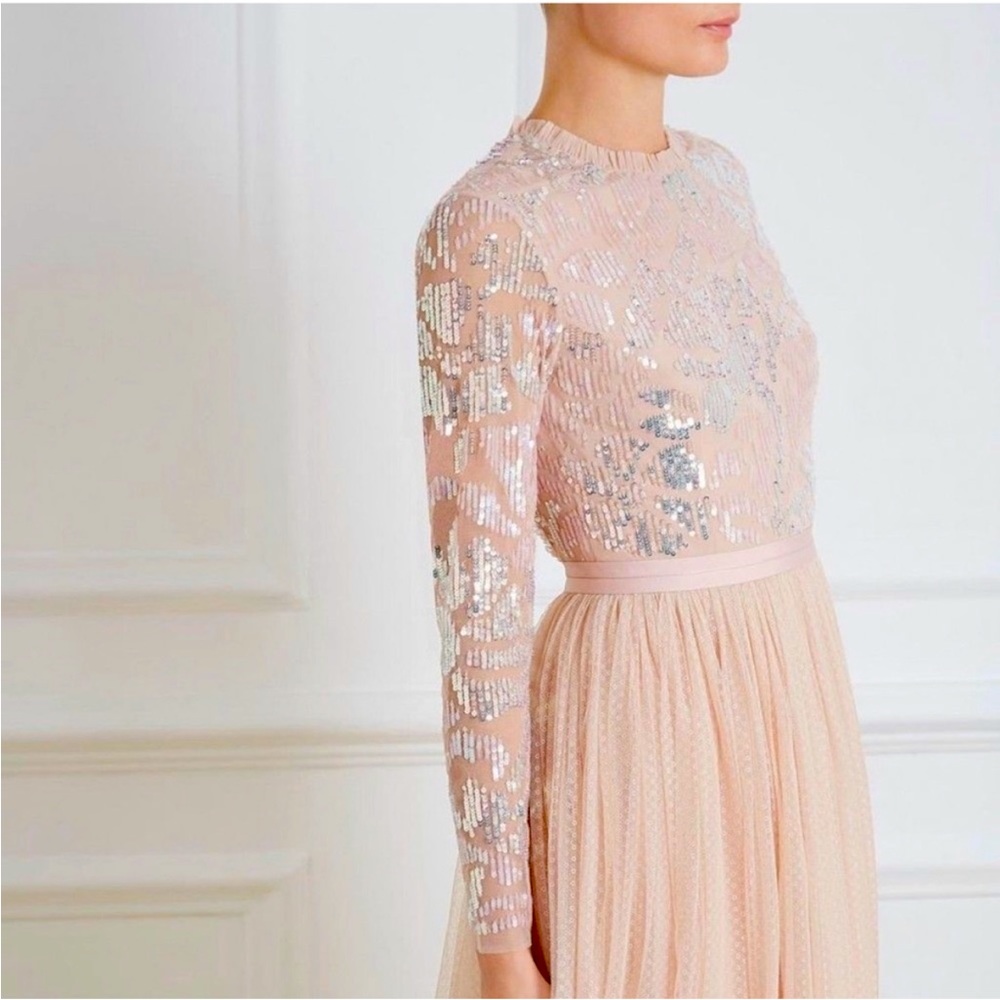 NWT NEEDLE & THREAD gloss midi dress in Blush pink size 10 US size 8 - Picture 2 of 6